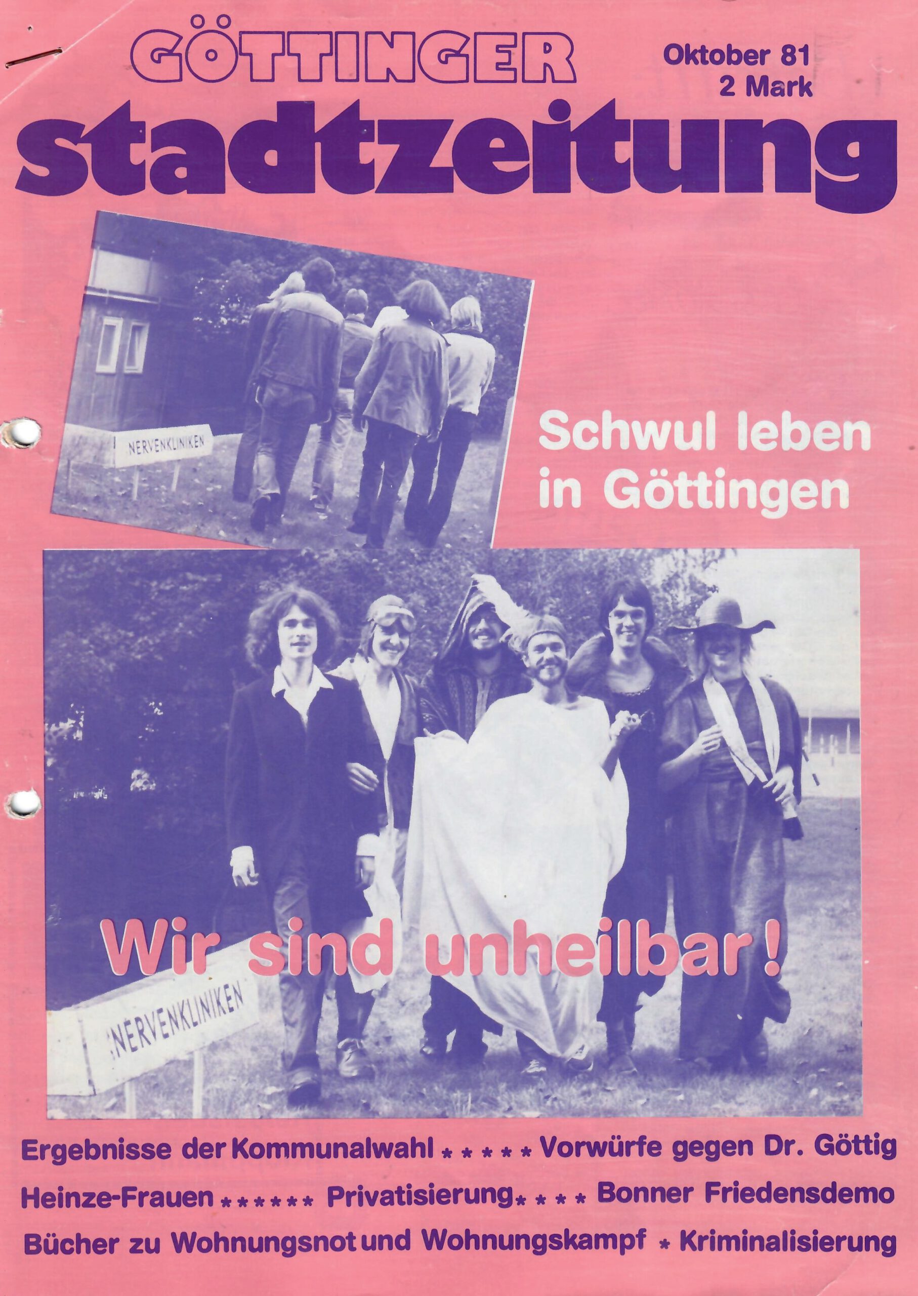 Deckblatt der Göttinger Stadtzeitung von Oktober 1981 (Queeres Archiv Göttingen)
